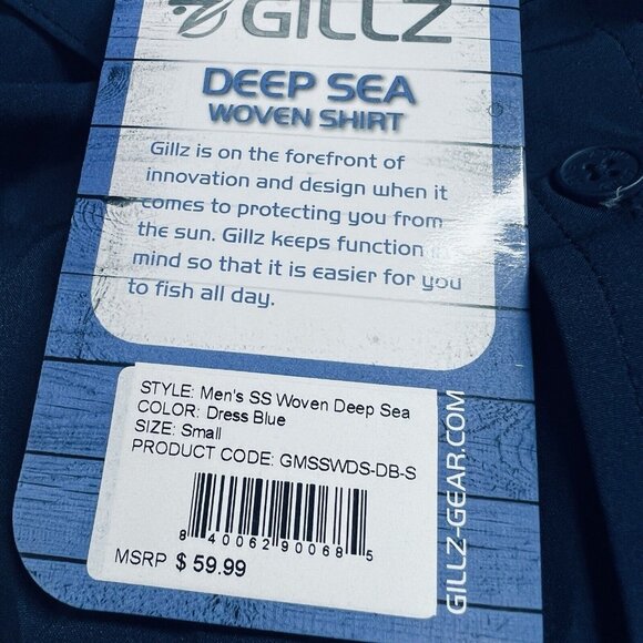 Gillz Men's Fishing Shirt Deep Sea Woven Navy Blue SMALL Stretch SPF - Picture 6 of 7